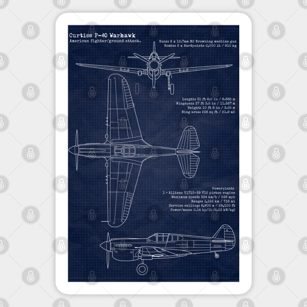 P40 WarHawk Blueprint Magnet by Aircraft.Lover